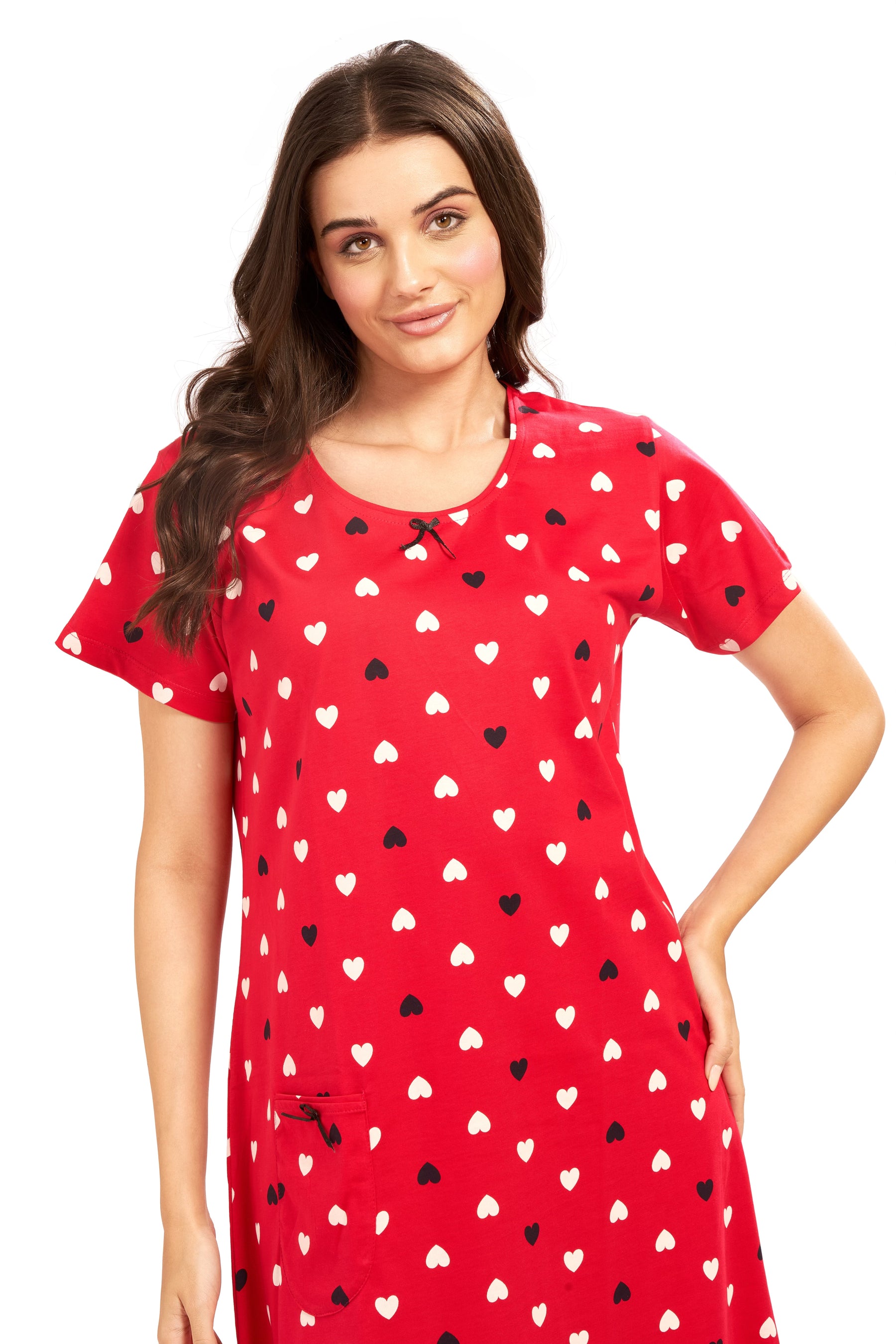 AV2 Women's Cotton Floral Knee Length Nighty Red - 3097B
