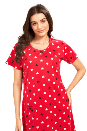 AV2 Women's Cotton Floral Knee Length Nighty Red - 3097B