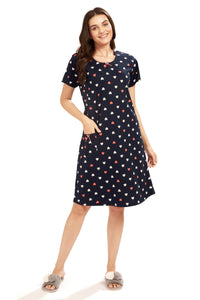 AV2 Women's Cotton Floral Knee Length Nighty Navy - 3097C