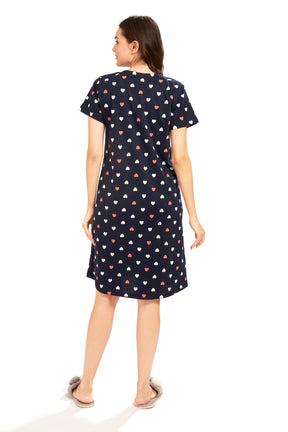 AV2 Women's Cotton Floral Knee Length Nighty Navy - 3097C