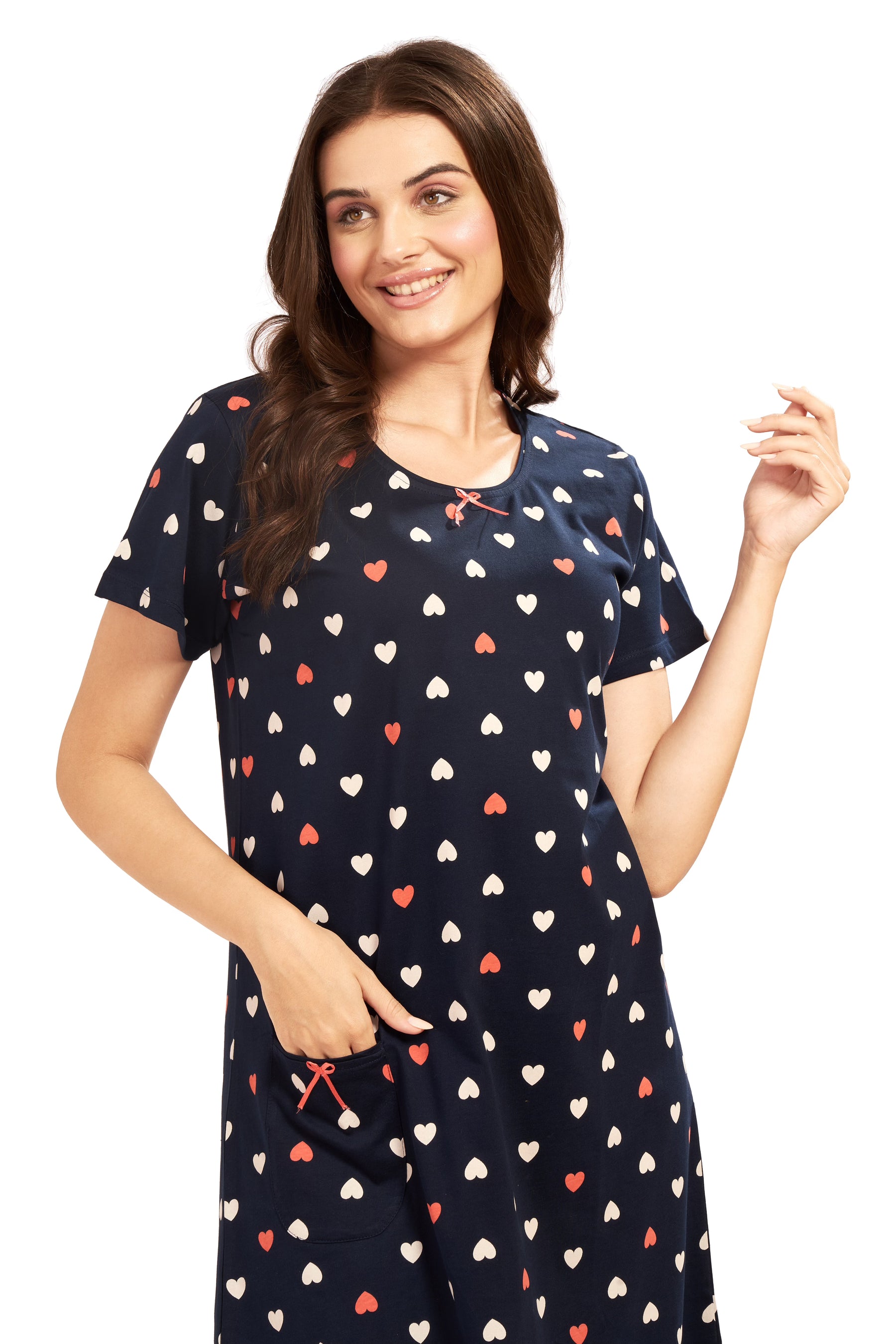 AV2 Women's Cotton Floral Knee Length Nighty Navy - 3097C