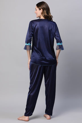 AV2 Women Satin Top and Pajama Nightsuit Set Navy - 2326D