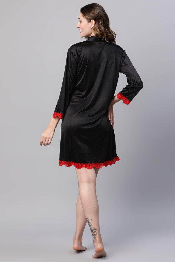 AV2 Women Satin Sleepshirt Night dress Black - 1560BLACK