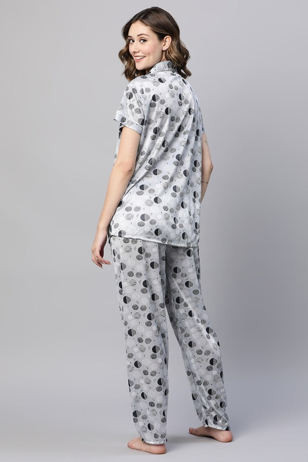 AV2 Women Cotton Printed Top & Pyjama Nightsuit set Grey - 2298B