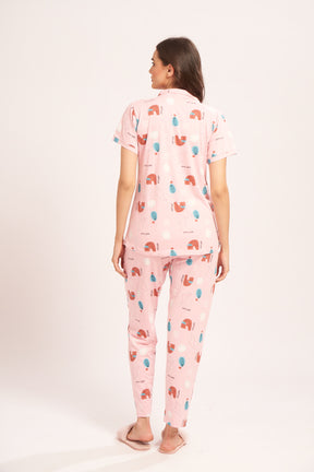 AV2 Women's Cotton Abstract Printed Night Suit set of Shirt & Pajama Set | Casual Night Dress for Women Pink Small 4001A