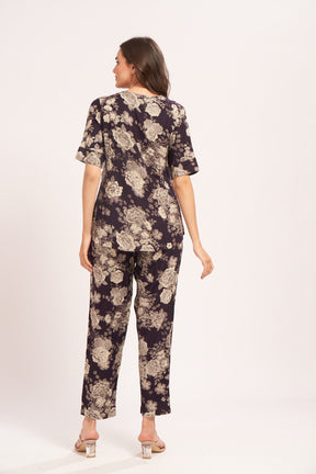 AV2 Women Rayon Printed Maternity Top & Pyjama Set Navy Small - 4050A