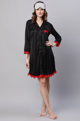 AV2 Women Satin Sleepshirt Night dress Black - 1560BLACK