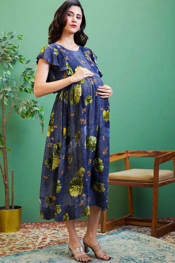 AV2 Women Maternity Feeding Dress Blue - 5138A