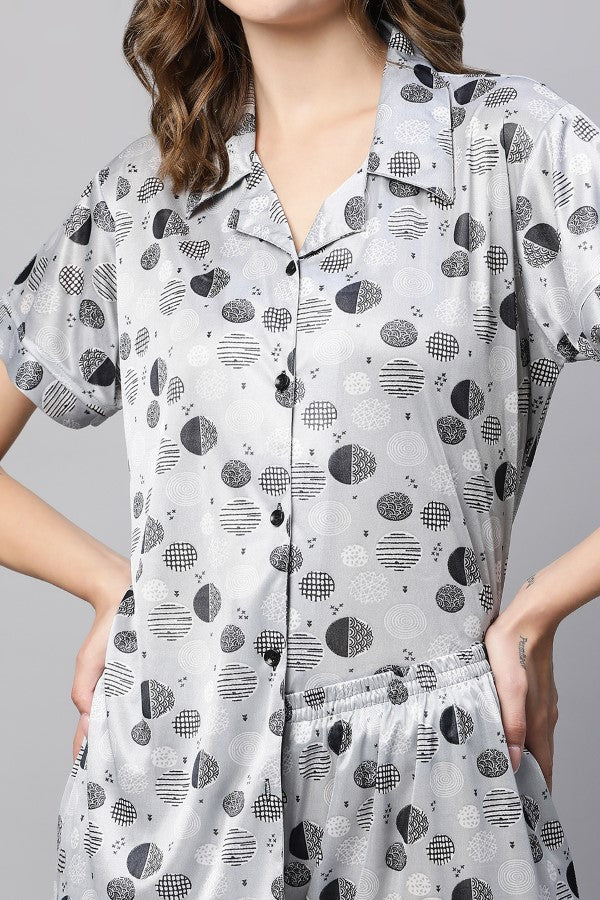 AV2 Women Cotton Printed Top & Pyjama Nightsuit set Grey - 2298B