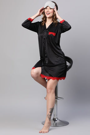 AV2 Women Satin Sleepshirt Night dress Black - 1560BLACK