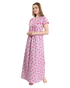 AV2 Women Printed Cotton Nightwear Nighty Maxi Pink - 7118A