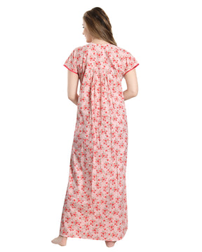 AV2 Women Printed Cotton Nightwear Nighty Maxi Peach - 7118B