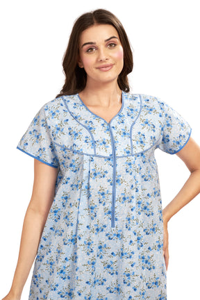 AV2 Women Printed Cotton Nightwear Nighty Maxi Blue - 7118C