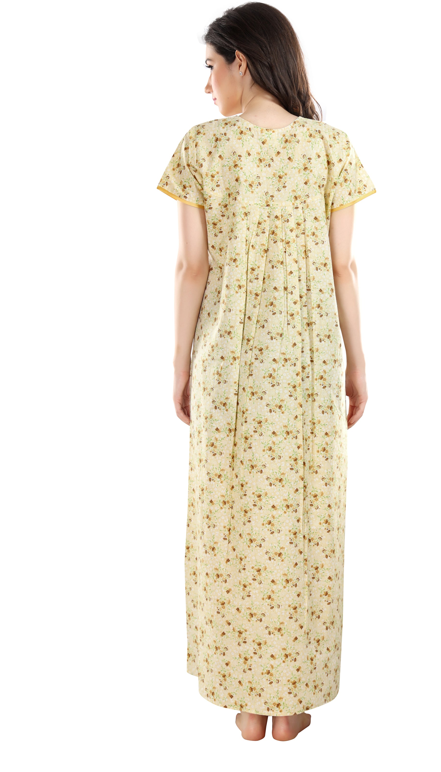 AV2 Women Printed Cotton Nightwear Nighty Maxi Beige - 7118D
