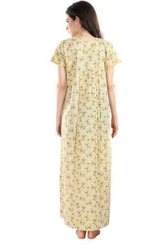 AV2 Women Printed Cotton Nightwear Nighty Maxi Beige - 7118D