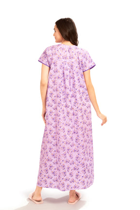 AV2 Women Printed Cotton Nightwear Nighty Maxi Purple - 7118E
