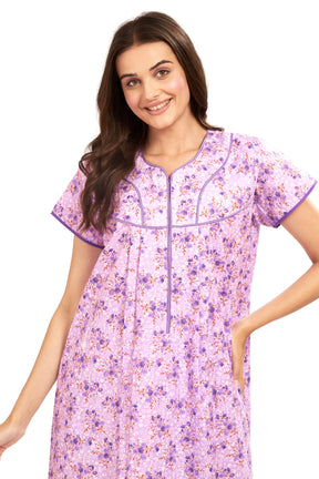 AV2 Women Printed Cotton Nightwear Nighty Maxi Purple - 7118E