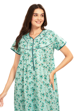 AV2 Women Printed Cotton Nightwear Nighty Maxi Sea Green - 7118F