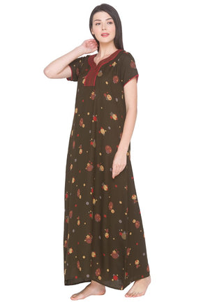 AV2 Women Printed Alpine Nightwear Nighty Maxi Olive - 7158B