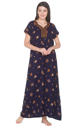 AV2 Women Printed Alpine Nightwear Nighty Maxi Navy - 7158C