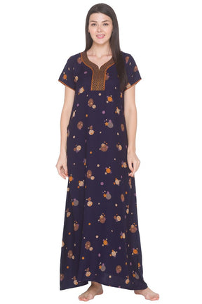 AV2 Women Printed Alpine Nightwear Nighty Maxi Navy - 7158C