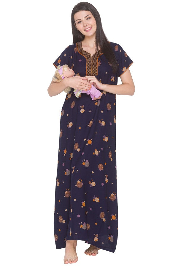 AV2 Women Printed Alpine Nightwear Nighty Maxi Navy - 7158C