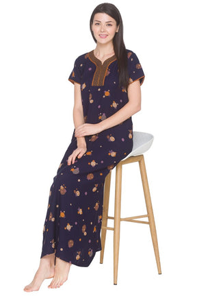 AV2 Women Printed Alpine Nightwear Nighty Maxi Navy - 7158C