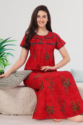 AV2 Women Printed Cotton Nightwear Nighty|Womens Night Wear Maxi Red - 7211E