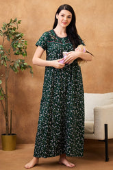 AV2 Women Printed Maternity Feeding Nighty Green - 7249C