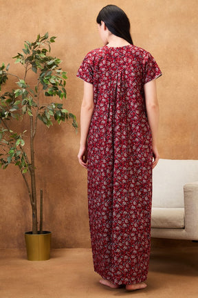 AV2 Women Printed Cotton Nightwear Nighty|Womens Night Wear Maxi Maroon - 7252B
