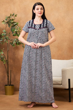 AV2 Women Printed Maternity Feeding Nighty Black - 7253B