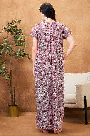 AV2 Women Printed Maternity Feeding Nighty Red - 7253C