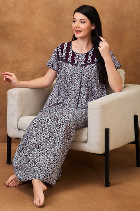 AV2 Women Printed Cotton Nightwear Nighty|Womens Night Wear Maxi Wine - 7254A