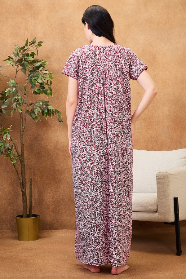 AV2 Women Printed Cotton Nightwear Nighty|Womens Night Wear Maxi Red - 7254C