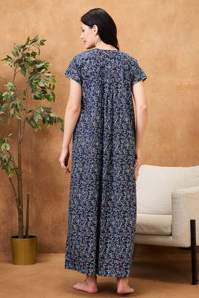AV2 Women Printed Maternity Feeding Nighty Blue - 7255B