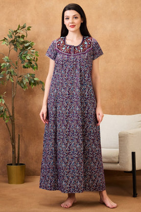 AV2 Women Printed Maternity Feeding Nighty Wine - 7255C