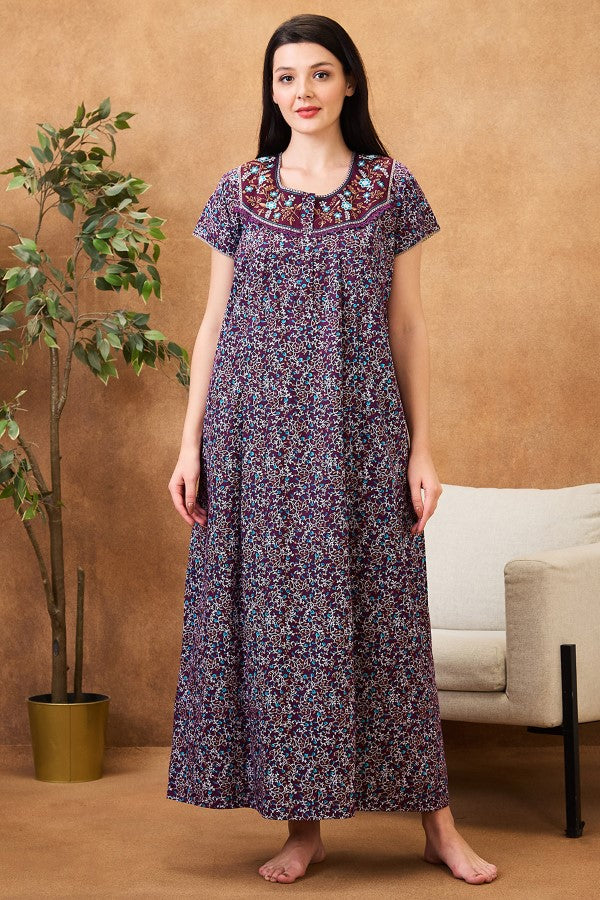 AV2 Women Printed Maternity Feeding Nighty Wine - 7255C