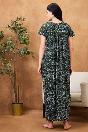 AV2 Women Printed Maternity Feeding Nighty Green - 7257A