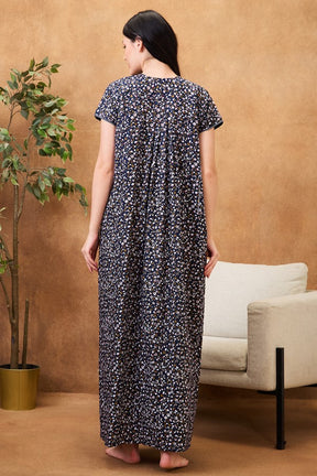 AV2 Women Printed Maternity Feeding Nighty Navy - 7257B