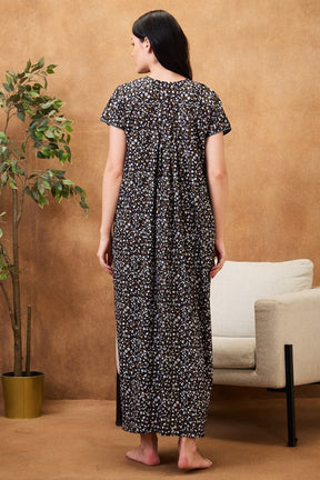 AV2 Women Printed Maternity Feeding Nighty Black - 7257C