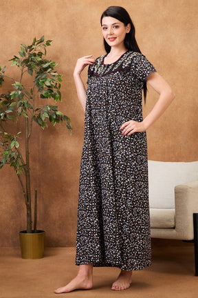 AV2 Women Printed Maternity Feeding Nighty Black - 7257C