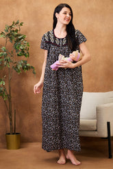 AV2 Women Printed Maternity Feeding Nighty Black - 7257C