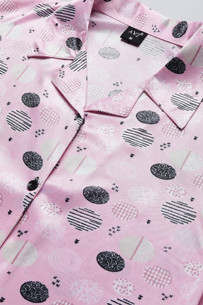 AV2 Women Satin Short Sleeve Top And Pyjama Nightsuit Set Pink - 2298A