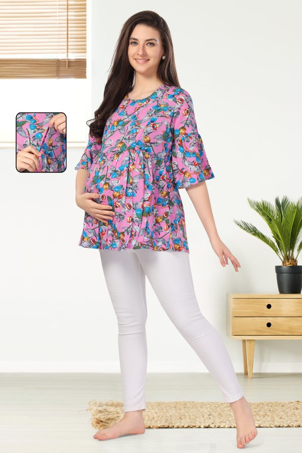 AV2 Printed Women Maternity Feeding Top Pink - 8065B