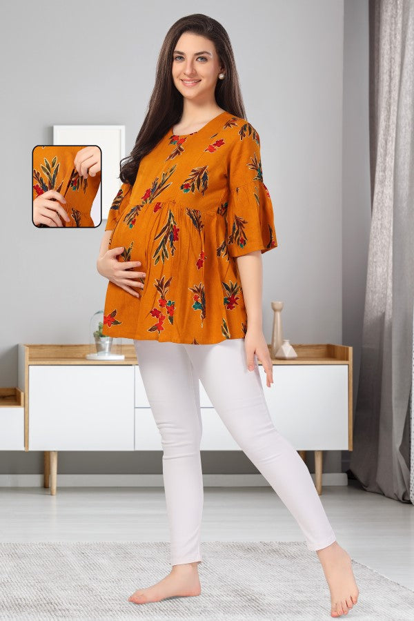 AV2 Printed Women Maternity Feeding Top Yellow - 8066B