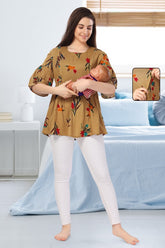 AV2 Printed Women Maternity Feeding Top Beige - 8066C