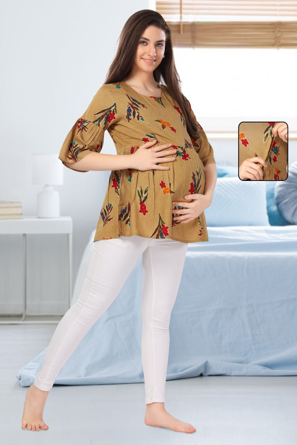 AV2 Printed Women Maternity Feeding Top Beige - 8066C