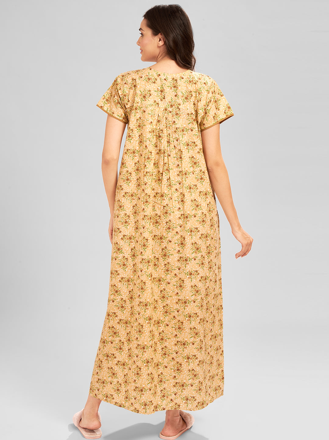 AV2 Women Printed Feeding/Nursing/Maternity Nighty Beige - 1184D