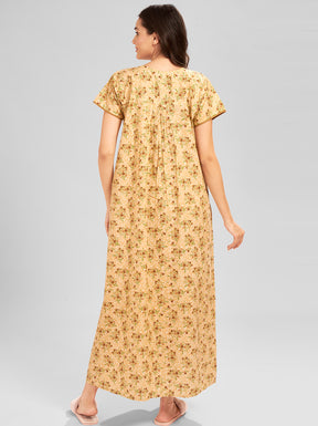 AV2 Women Printed Feeding/Nursing/Maternity Nighty Beige - 1184D