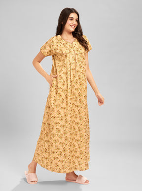 AV2 Women Printed Feeding/Nursing/Maternity Nighty Beige - 1184D